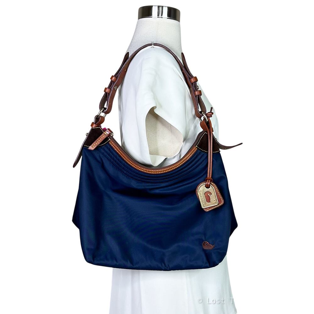 Dooney & Bourke | Erica Navy Blue Large Nylon Leather Trim Shoulder Bag Purse